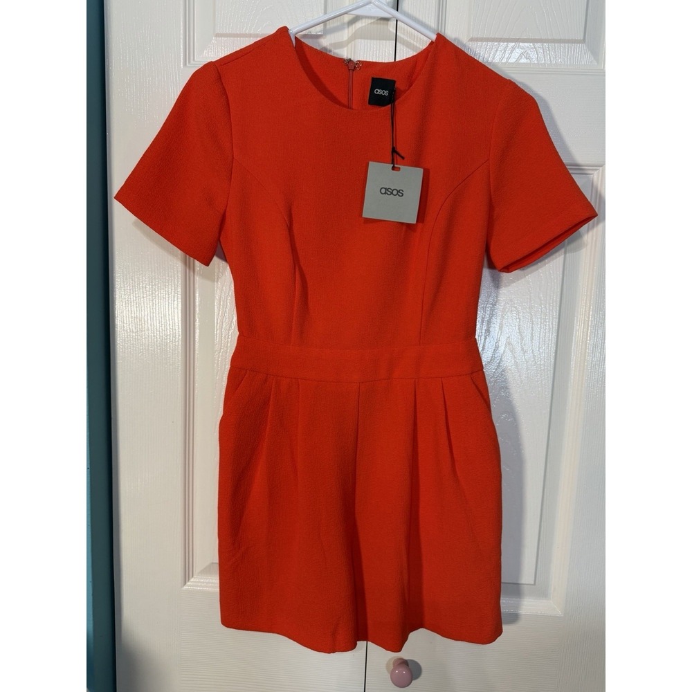 ASOS Textured Crepe Short Sleeve Romper - Tangerine